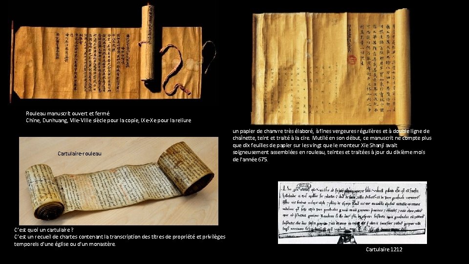 Rouleau manuscrit ouvert et fermé Chine, Dunhuang, VIIe-VIIIe siècle pour la copie, IXe-Xe pour