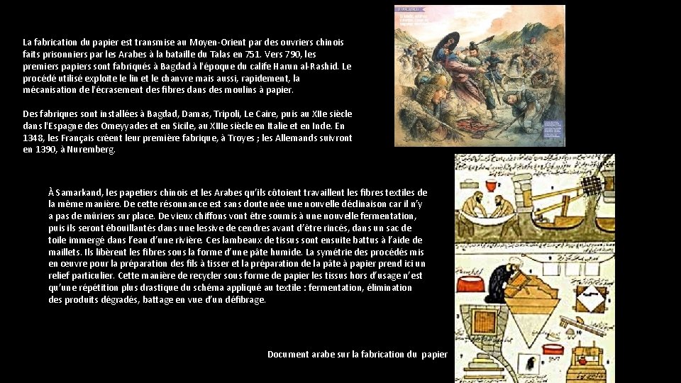 La fabrication du papier est transmise au Moyen-Orient par des ouvriers chinois faits prisonniers