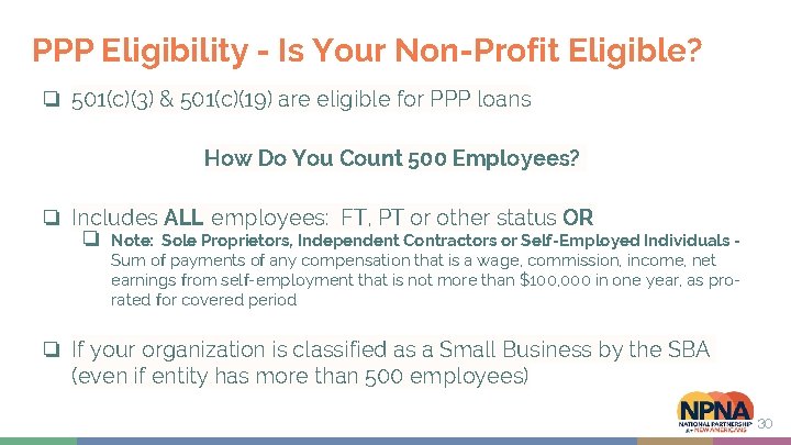 PPP Eligibility - Is Your Non-Profit Eligible? ❏ 501(c)(3) & 501(c)(19) are eligible for