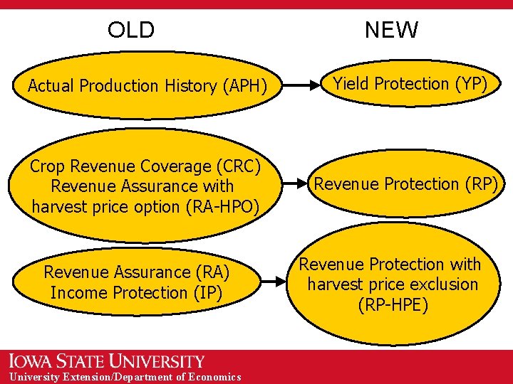 OLD NEW Actual Production History (APH) Yield Protection (YP) Crop Revenue Coverage (CRC) Revenue