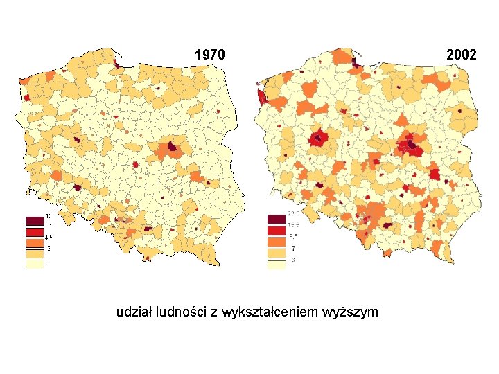 1970 udział ludności z wykształceniem wyższym 2002 