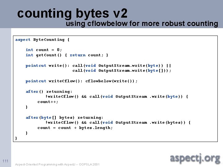 counting bytes v 2 using cflowbelow for more robust counting aspect Byte. Counting {