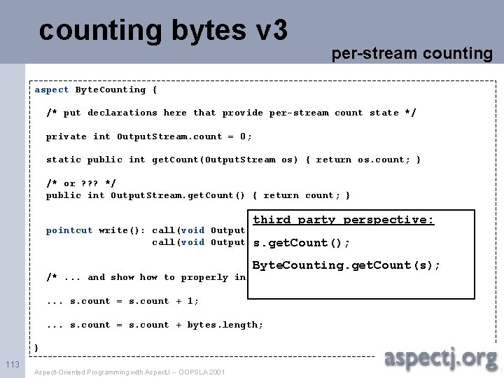 counting bytes v 3 per-stream counting aspect Byte. Counting { /* put declarations here