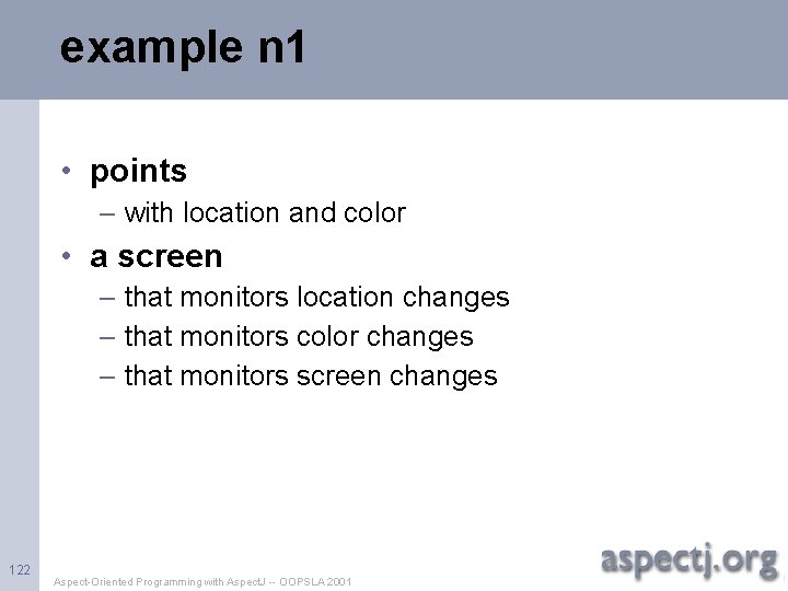 example n 1 • points – with location and color • a screen –