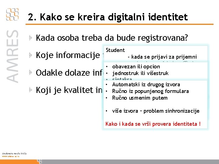 2. Kako se kreira digitalni identitet Kada osoba treba da bude registrovana? Student Koje