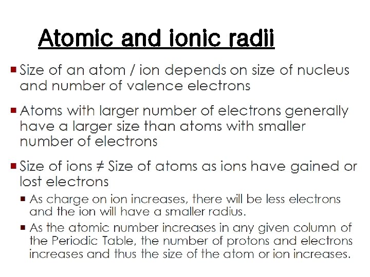 Atomic and ionic radii 