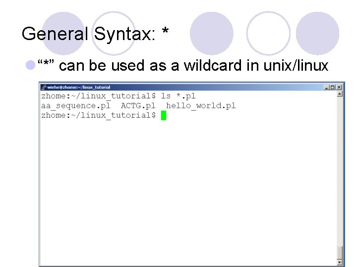 General Syntax: * l “*” can be used as a wildcard in unix/linux General Syntax: * l “*” can be used as a wildcard in unix/linux