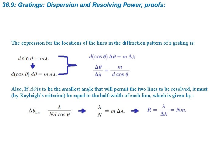 36. 9: Gratings: Dispersion and Resolving Power, proofs: The expression for the locations of