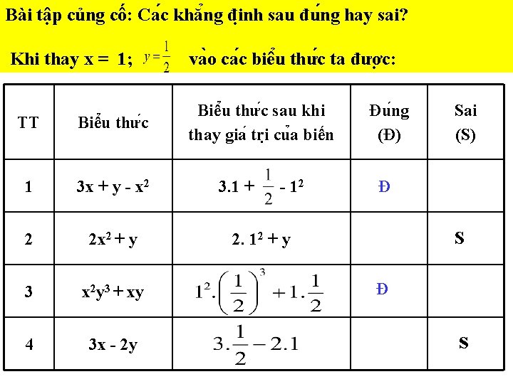 Bài tập củng cố: Ca c khă ng đi nh sau đu ng hay Bài tập củng cố: Ca c khă ng đi nh sau đu ng hay