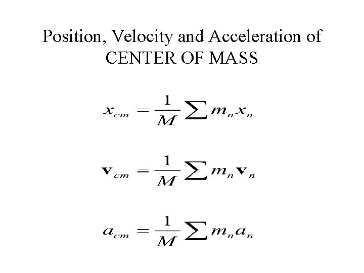 Position, Velocity and Acceleration of CENTER OF MASS 