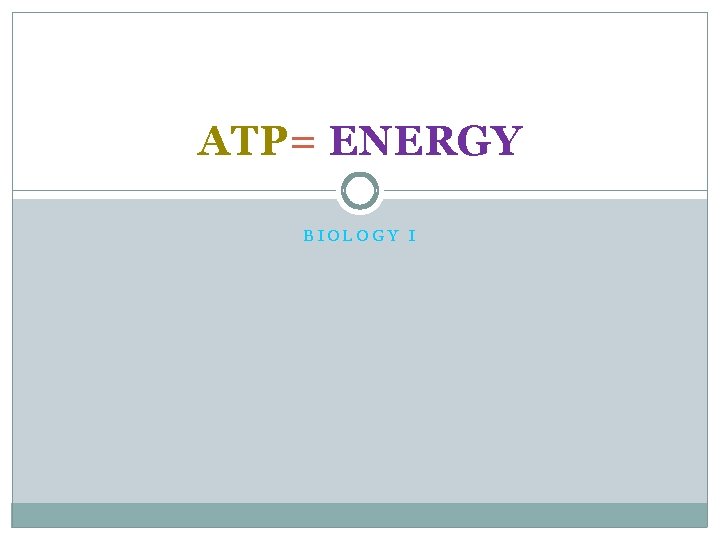 ATP= ENERGY BIOLOGY I 