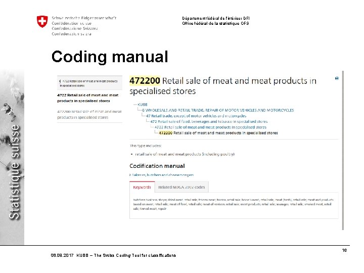 Département fédéral de l’intérieur DFI Office fédéral de la statistique OFS Coding manual 08.