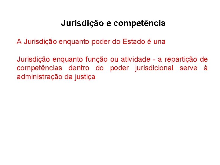 Jurisdição e competência A Jurisdição enquanto poder do Estado é una Jurisdição enquanto função