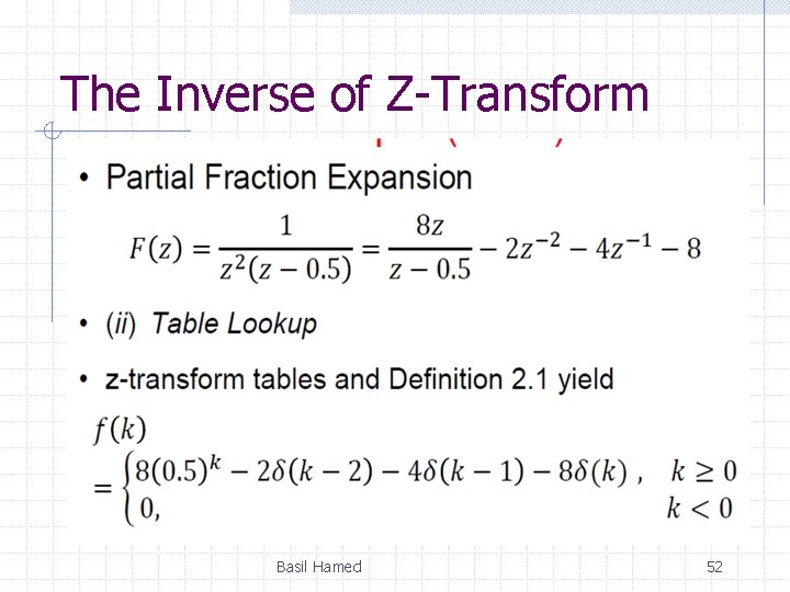 The Inverse of Z-Transform Basil Hamed 52 