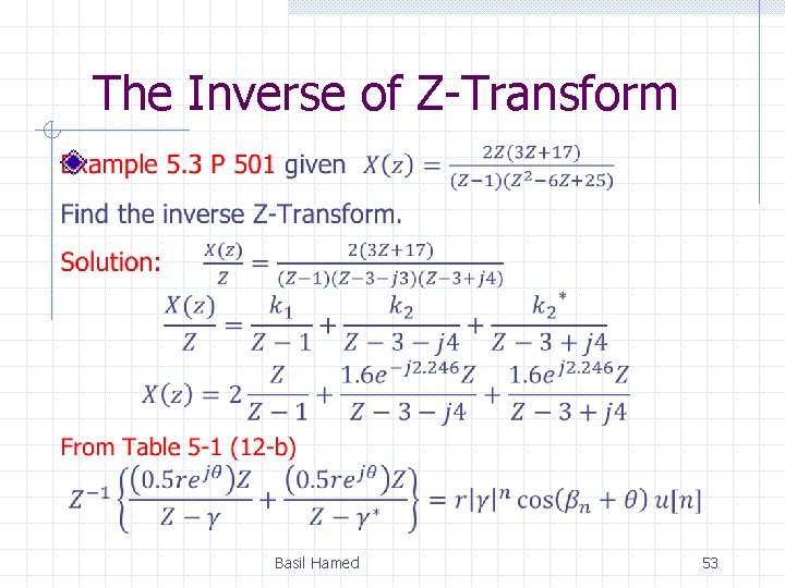 The Inverse of Z-Transform Basil Hamed 53 