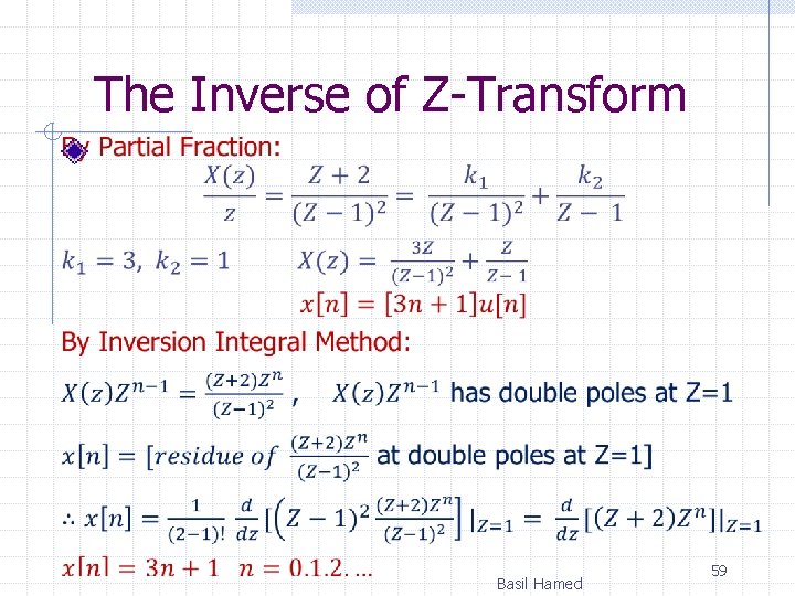 The Inverse of Z-Transform Basil Hamed 59 