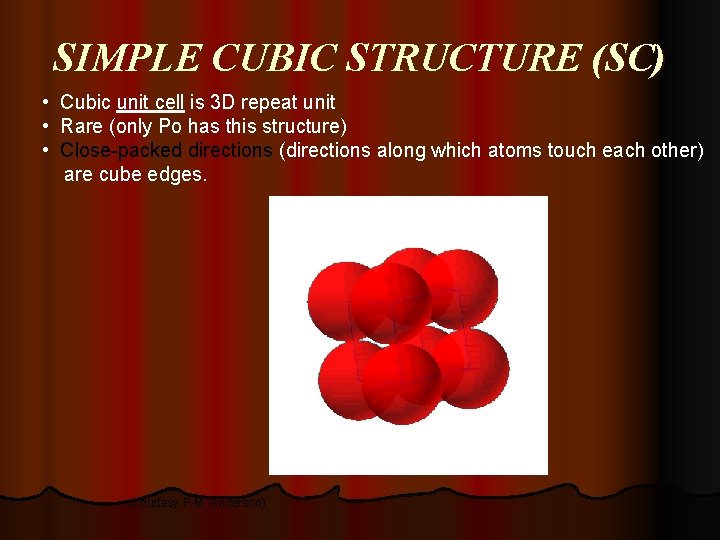 SIMPLE CUBIC STRUCTURE (SC) • Cubic unit cell is 3 D repeat unit •