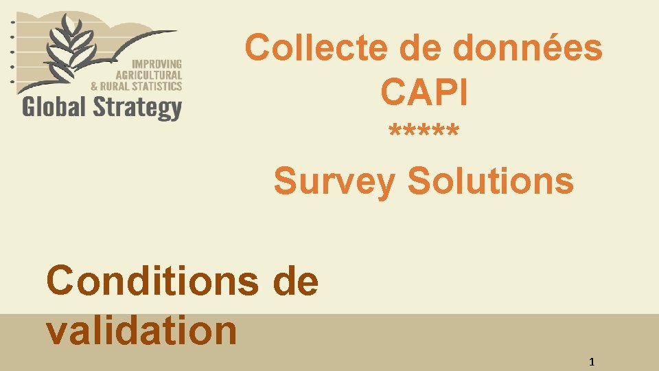 Collecte de données CAPI ***** Survey Solutions Conditions de validation 1 