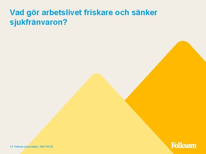 Vad gör arbetslivet friskare och sänker sjukfrånvaron? 14 Folksam presentation 2021 -02 -25 