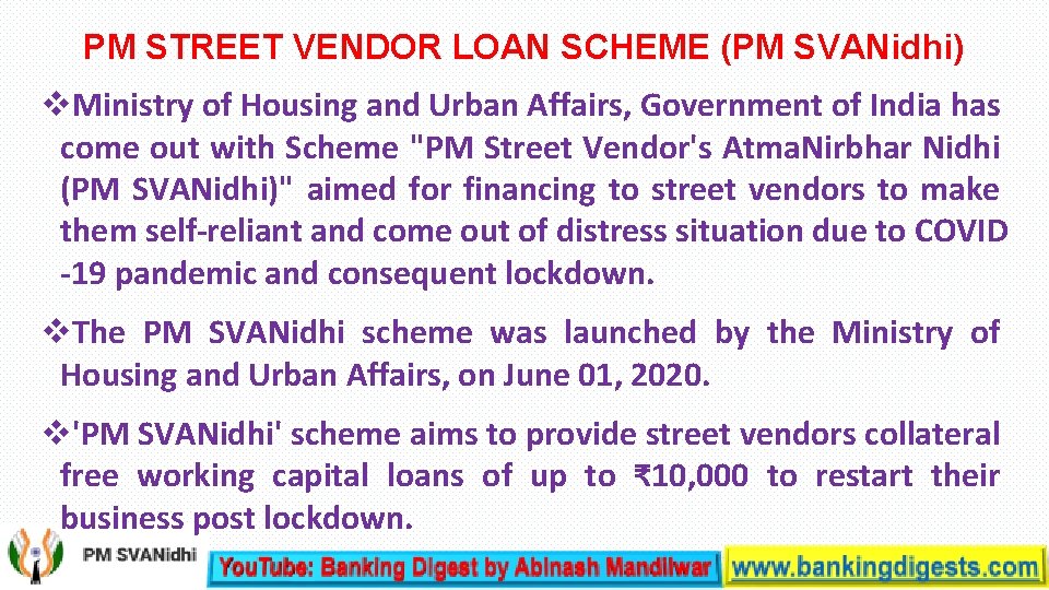PM STREET VENDOR LOAN SCHEME (PM SVANidhi) v. Ministry of Housing and Urban Affairs,