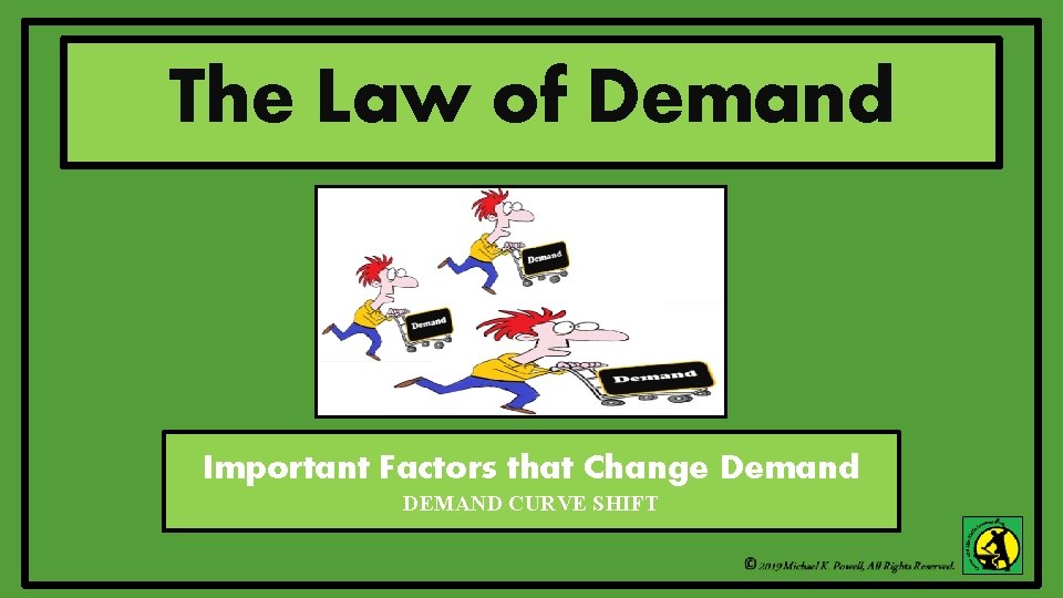 The Law of Demand Important Factors that Change Demand DEMAND CURVE SHIFT 