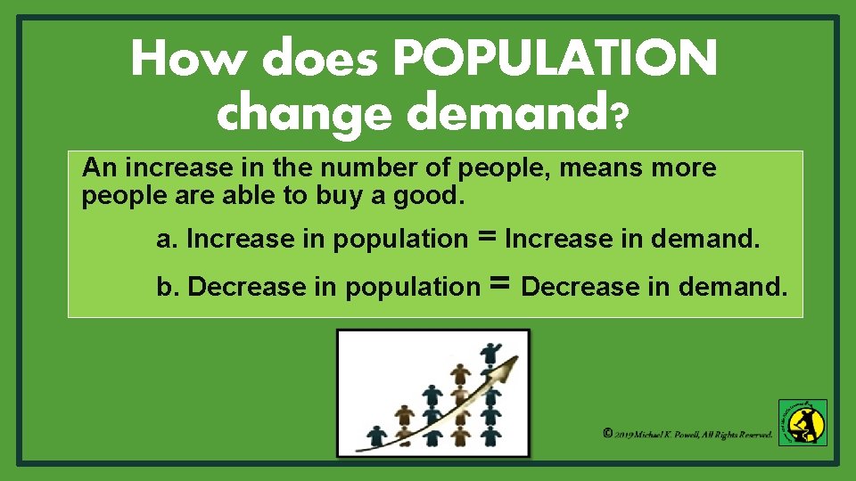 How does POPULATION change demand? An increase in the number of people, means more