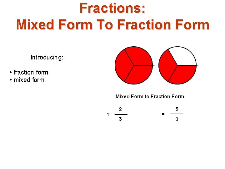 Fractions: Mixed Form To Fraction Form Introducing: • fraction form • mixed form 