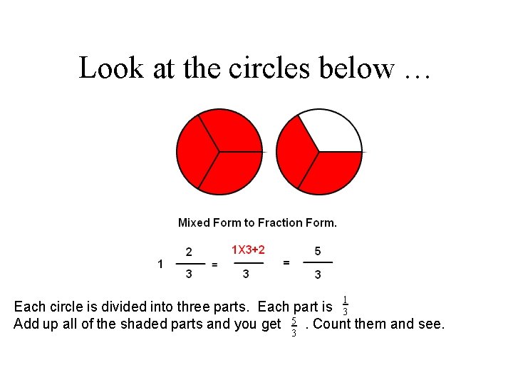 Look at the circles below … 1 Each circle is divided into three parts.