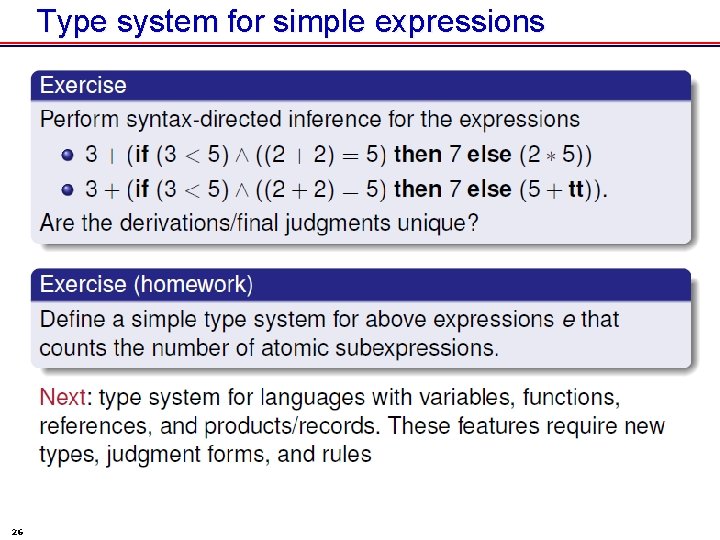 Type system for simple expressions 26 