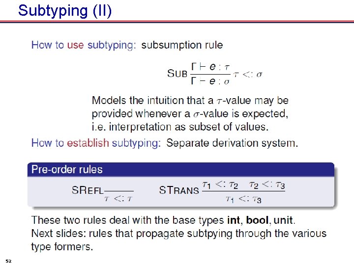 Subtyping (II) 52 