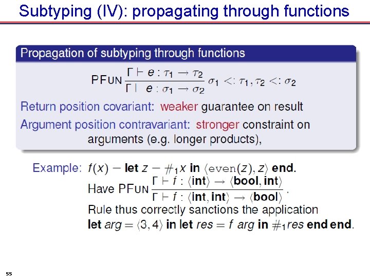 Subtyping (IV): propagating through functions 55 
