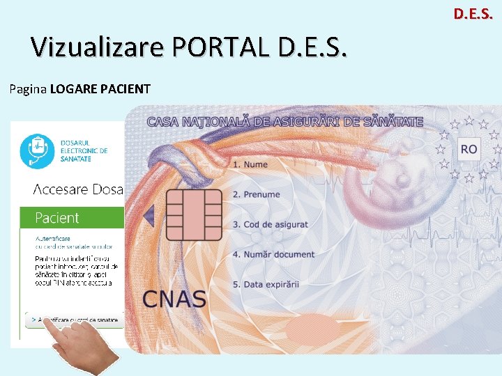 D. E. S. Vizualizare PORTAL D. E. S. Pagina LOGARE PACIENT 