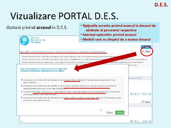 D. E. S. Vizualizare PORTAL D. E. S. Optiuni privind accesul în D. E.