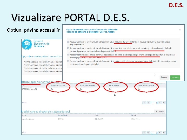 D. E. S. Vizualizare PORTAL D. E. S. Optiuni privind accesul în D. E.