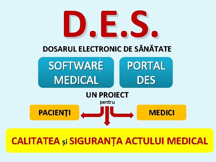 D. E. S. DOSARUL ELECTRONIC DE SĂNĂTATE SOFTWARE MEDICAL PORTAL DES UN PROIECT pentru