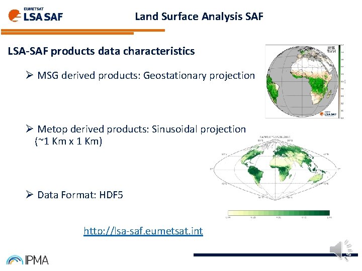 Land Surface Analysis SAF LSA-SAF products data characteristics Ø MSG derived products: Geostationary projection