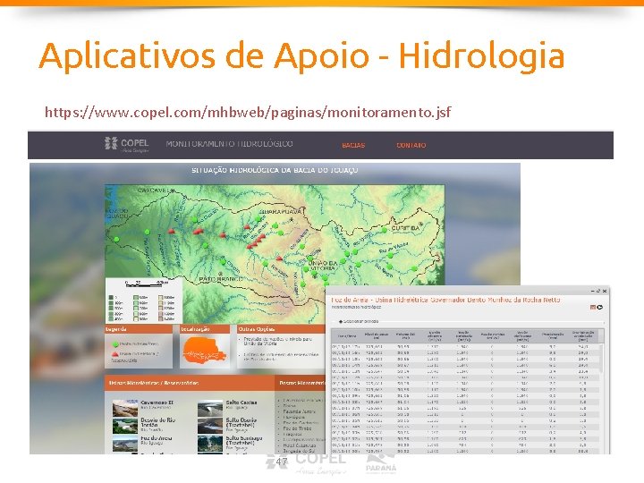 Aplicativos de Apoio - Hidrologia https: //www. copel. com/mhbweb/paginas/monitoramento. jsf 47 Aplicativos de Apoio - Hidrologia https: //www. copel. com/mhbweb/paginas/monitoramento. jsf 47