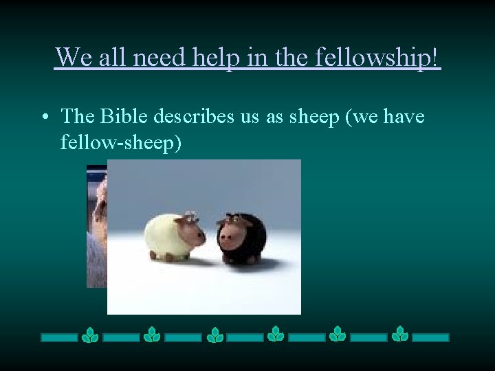 We all need help in the fellowship! • The Bible describes us as sheep