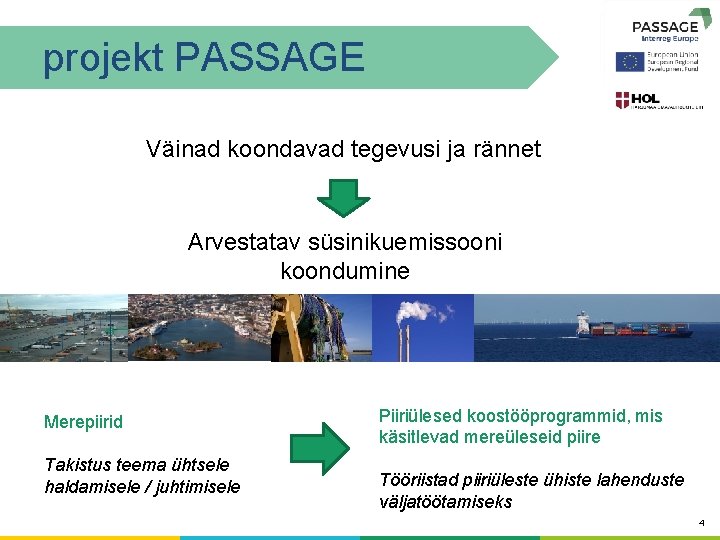 projekt PASSAGE Väinad koondavad tegevusi ja rännet Arvestatav süsinikuemissooni koondumine Merepiirid Takistus teema ühtsele