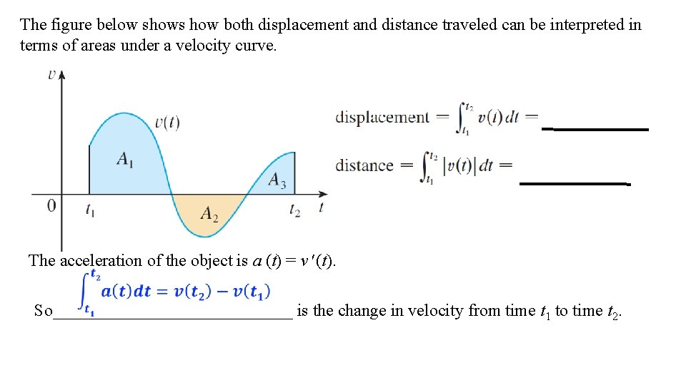 The figure below shows how both displacement and distance traveled can be interpreted in