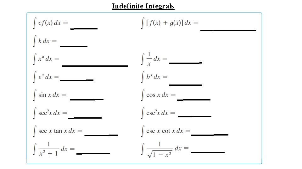 Indefinite Integrals 