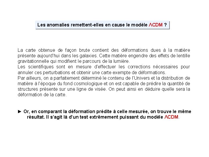 Les anomalies remettent-elles en cause le modèle ΛCDM ? La carte obtenue de façon