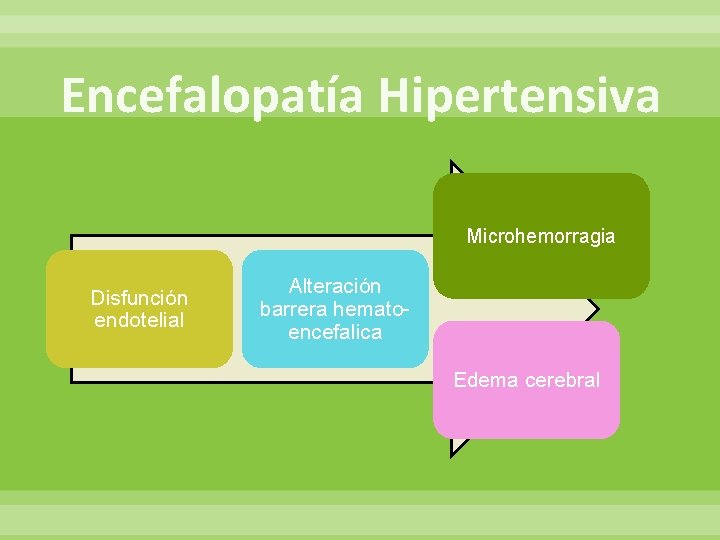 Encefalopatía Hipertensiva Microhemorragia Disfunción endotelial Alteración barrera hematoencefalica Edema cerebral 