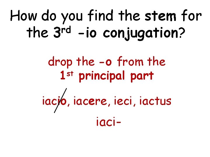 How do you find the stem for the 3 rd -io conjugation? drop the