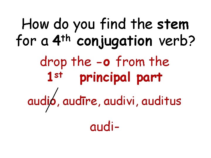 How do you find the stem for a 4 th conjugation verb? drop the