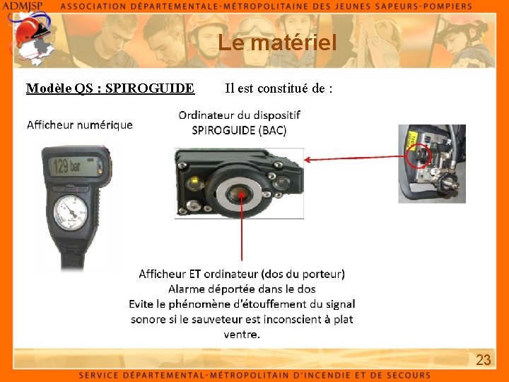 Le matériel Modèle QS : SPIROGUIDE Il est constitué de : 23 