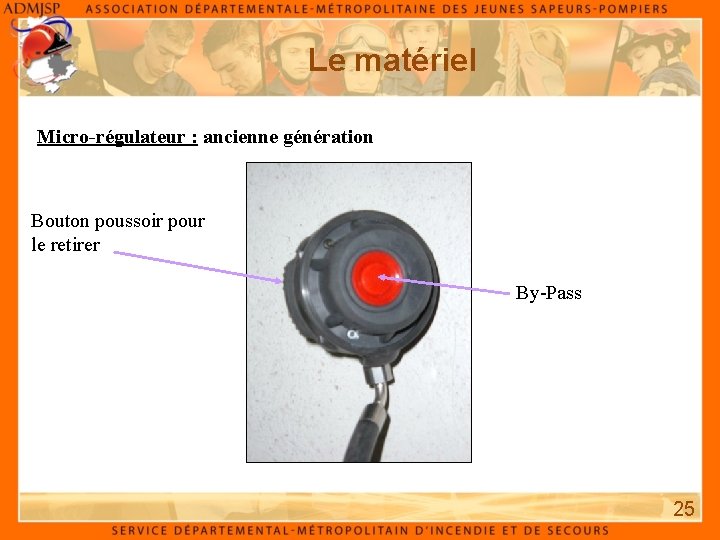 Le matériel Micro-régulateur : ancienne génération Bouton poussoir pour le retirer By-Pass 25 