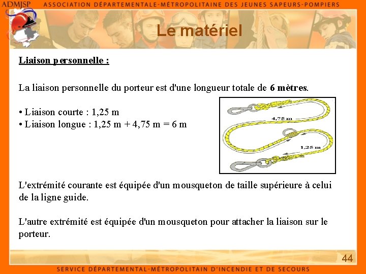 Le matériel Liaison personnelle : La liaison personnelle du porteur est d'une longueur totale