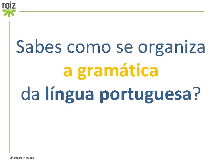 Sabes como se organiza a gramática da língua portuguesa? Língua Portuguesa 