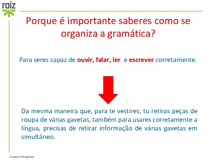 Porque é importante saberes como se organiza a gramática? Para seres capaz de ouvir,